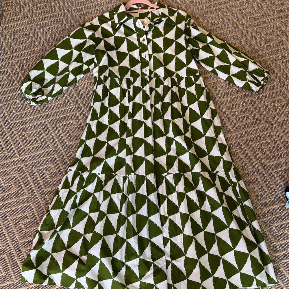 Maeve Green and White Geometric Maxi Dress - Picture 9 of 9